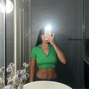 Zara Green Cropped Polo Top